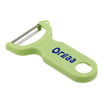 Polypropylene vegetable peeler with promotional imprint.