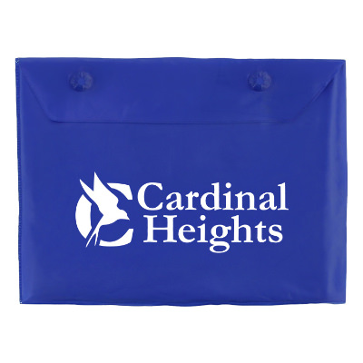 Blue poncho with custom logo.