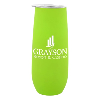 Lime green wine tumbler with custom logo.
