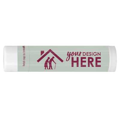 Blue healthcare lip balm with a customized logo and an ekg sign.