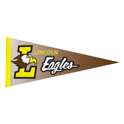 White felt pennant flag with a custom imprint.