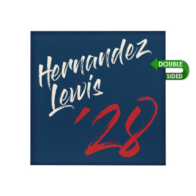 White plastic yard sign with a personalized logo.