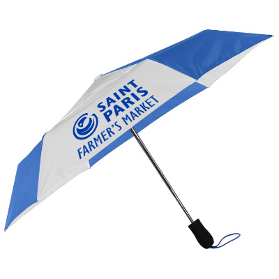 Blue with white shed rain windjammer vented auto open compact umbrella with your unique imprint.