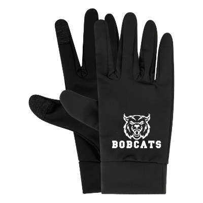 Black gloves with custom imprint.