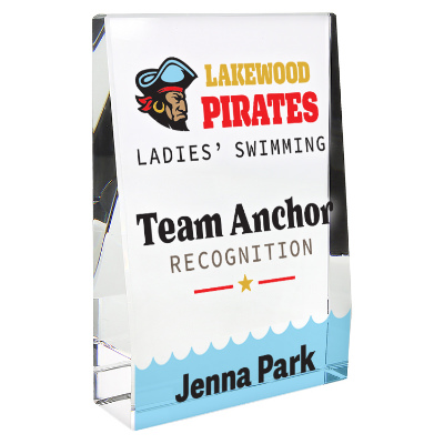 Crystal award with custom full color imprint.
