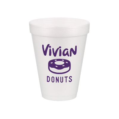 Styrofoam white foam cup with custom imprint in 12 ounces.