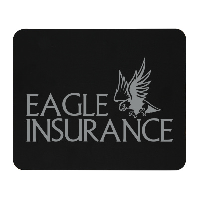 Black polyester mouse pad with a custom imprint.