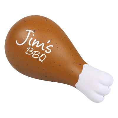 Foam chicken drumstick stress ball with custom imprint.