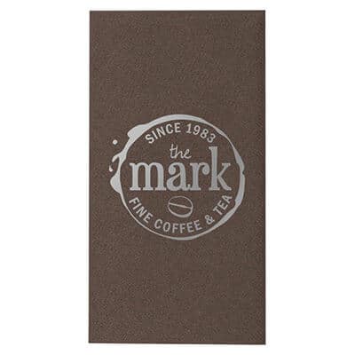2Ply tissue espresso color foil stamped linen guest towel napkins logoed.