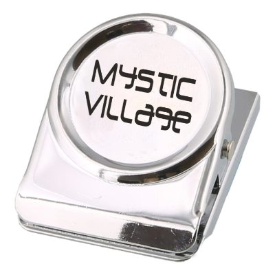 Metal silver memo clip with custom logo.
