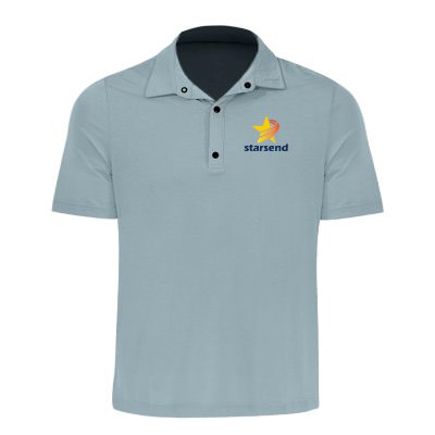 Opal blue polo with custom full color imprint.