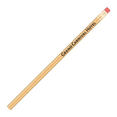 Wood international pencil with branded imprint.