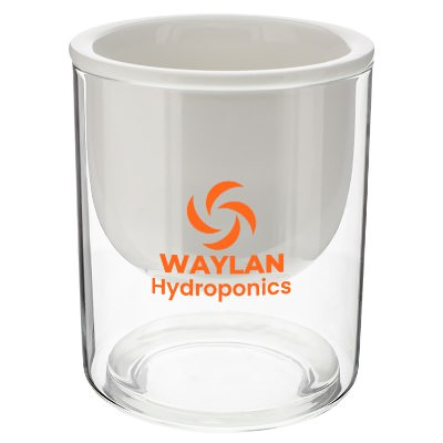 White glass personalized watering planter.