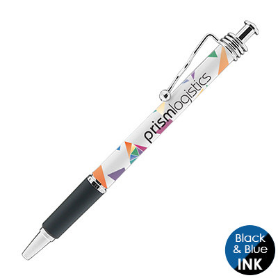 Full-color plastic pen with custom logo.