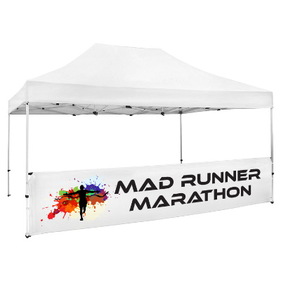 Full-color 15-ft. tent half wall with custom imprint.