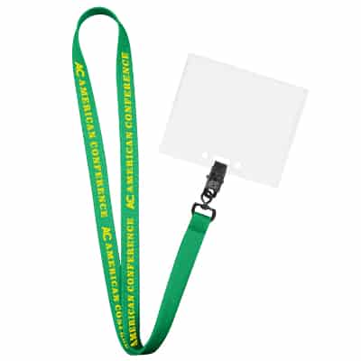 5/8 inch kelly green tubular polyester custom lanyard with swivel bulldog clip and horizontal ID holder.