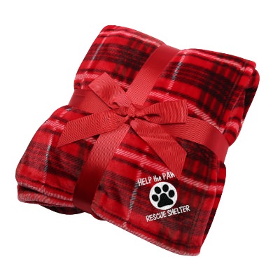 Red and black buffalo flannel blanket with custom design.