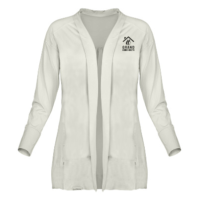 Custom whjite cardigan with logo.