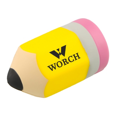 Yellow foam stress ball with a custom logo.