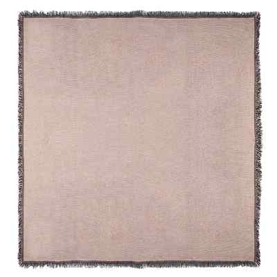 Gray fringed tapestry throw.