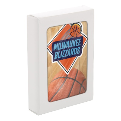 Basketball paper playing cards with a personalized imprint.