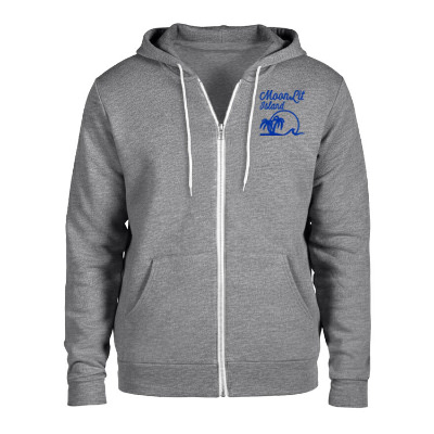 Custom athletic heather full-zip hoodie with logo.