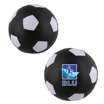 Black foam stress ball with a custom logo.