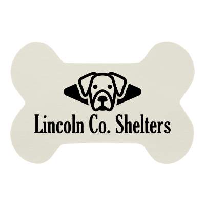 White dog bone vinyl jar opener with custom printed logo.