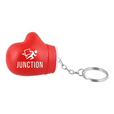 Red with white foam stress ball with a custom logo.