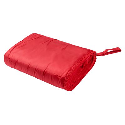 Green 210 GSM fabric blanket that can fold into a zippered outer panel with an attached handle.