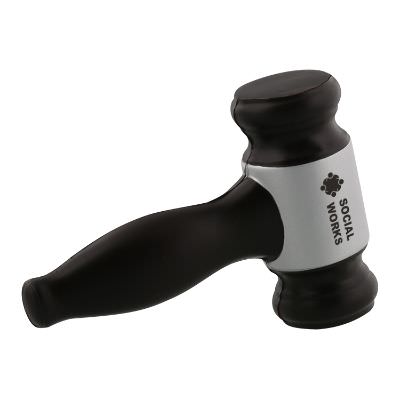 Foam judge gavel stress reliever with a custom imprinted logo.