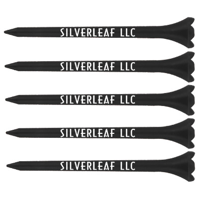 Black golf tee with personalized imprint.