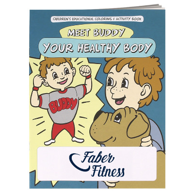 Multicolored paper coloring book with a custom imprint.
