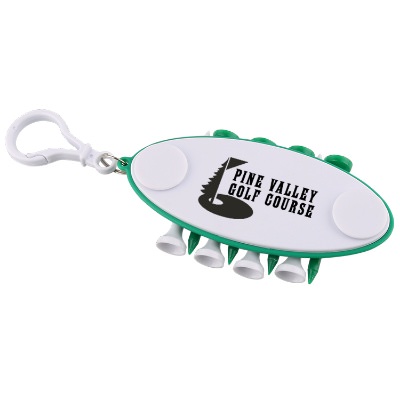 Plastic green golf tee set with plastic tees keychain personalized.