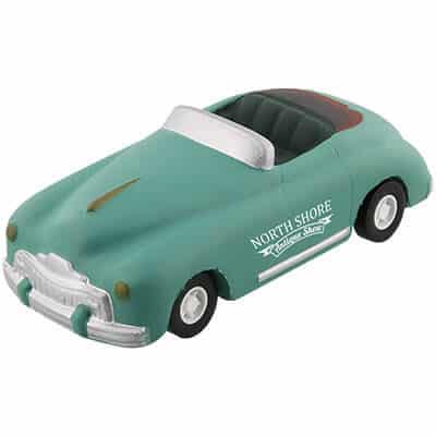 Foam antique car stress ball with a custom imprinted logo.