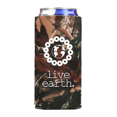 Foam true life camo slim can cooler with custom logo.