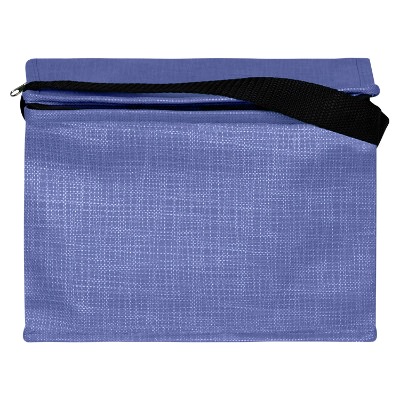 Blank navy polypropylene crosshatch lunch bag.