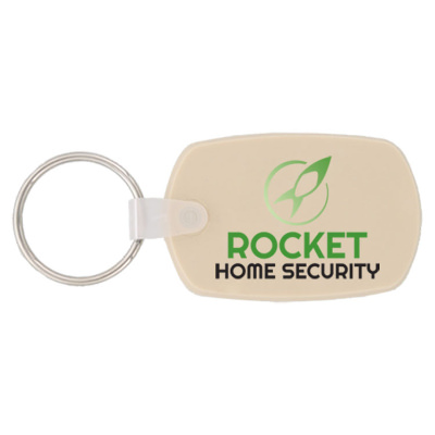 Plastic beige soft vinyl key tag keychain full color personalized.