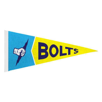 White felt pennant flag with a custom imprint.