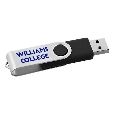 Black stainless steel flash drive with a personalized imprint.
