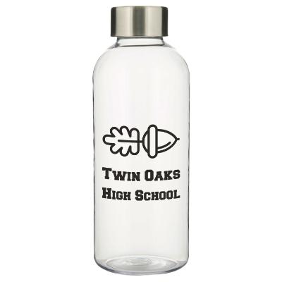 Clear plastic bottle with custom imprint.