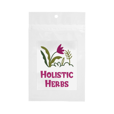 White barrier bag with custom full color imprint.
