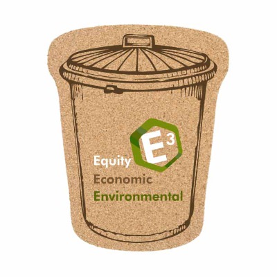 Large cork trash can coaster with customized full color logo.