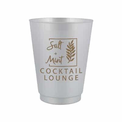 Durable plastic silver plastic cup with custom logo in 16 ounces.
