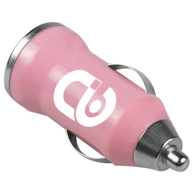 Purple usb car adapter with one color custom logo.