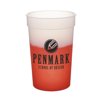 Plastic green color changing stadium cup with custom imprint in 22 ounces.