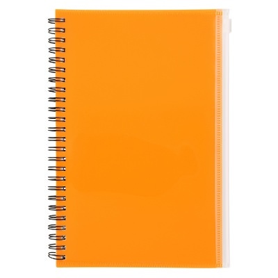 Purple zipper front notebook.