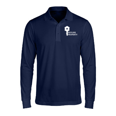 Custom navy performance long-sleeve polo