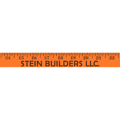 Neon orange yardstick with logo.