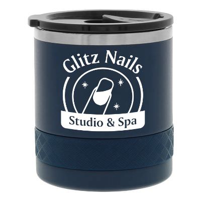 Navy Blue tumbler with custom logo.